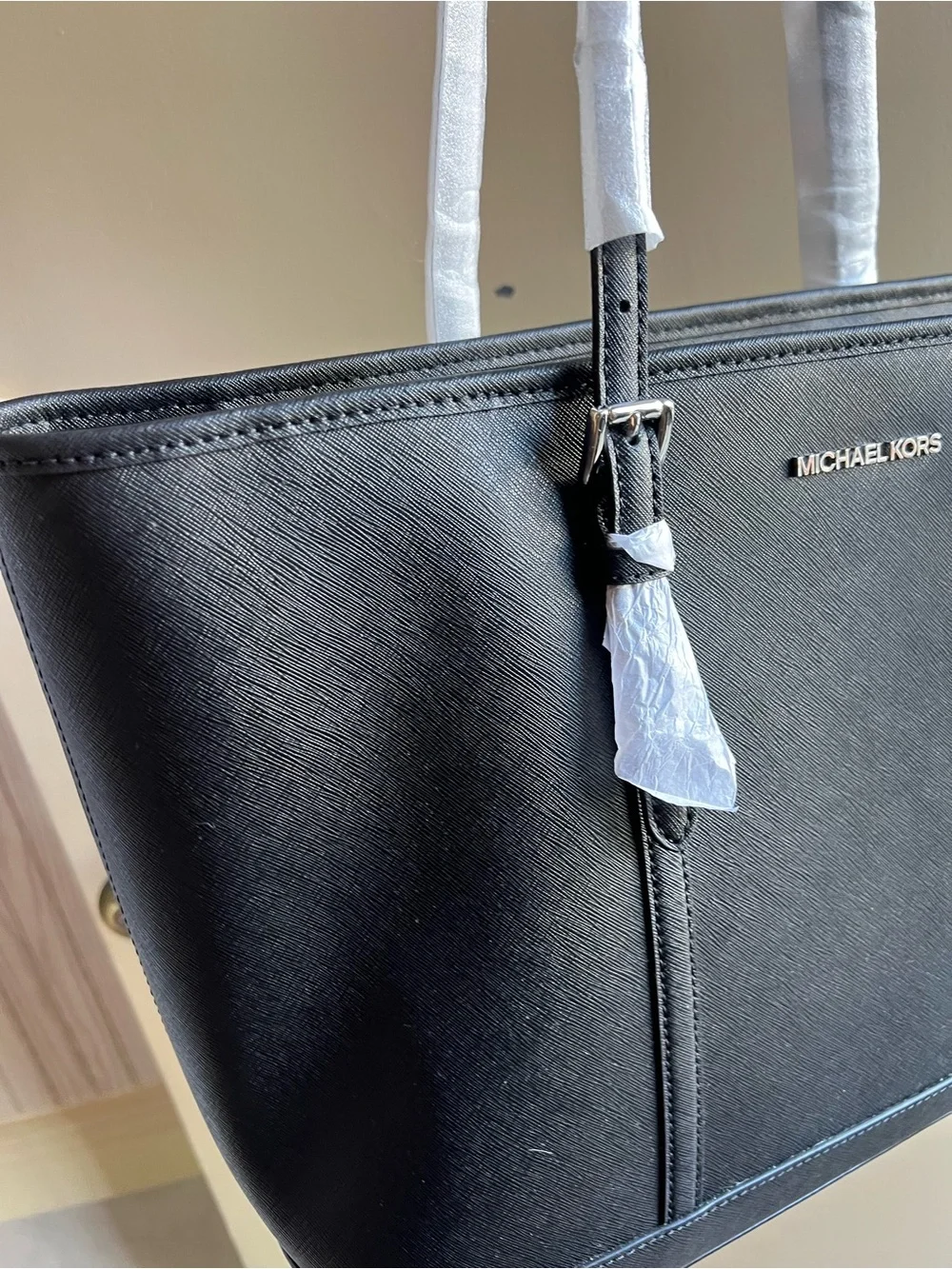 Michael Kors Black Saffiano Tote with MK Charm